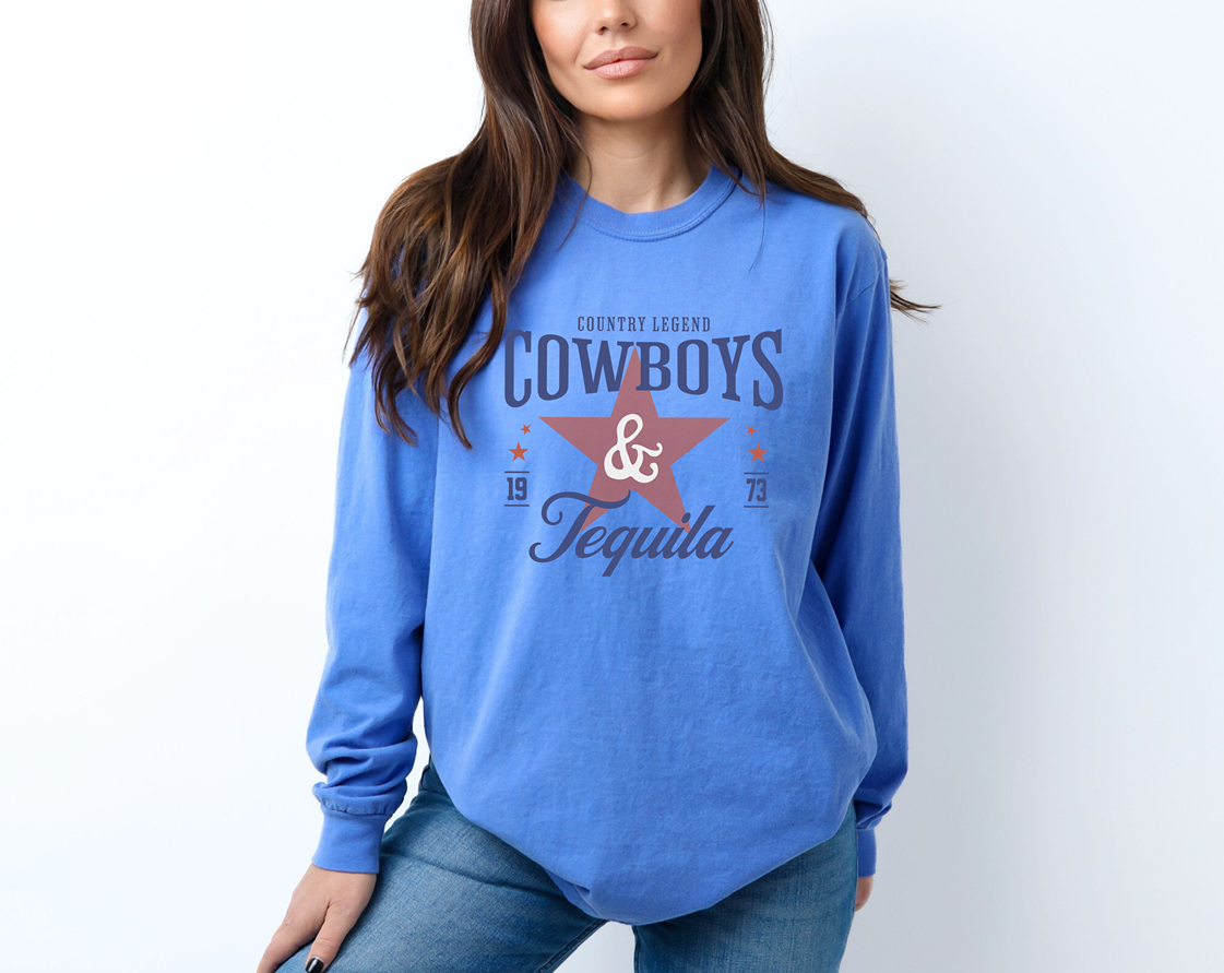 Country Legend Cowboys & Tequila Long Sleeve T-Shirt