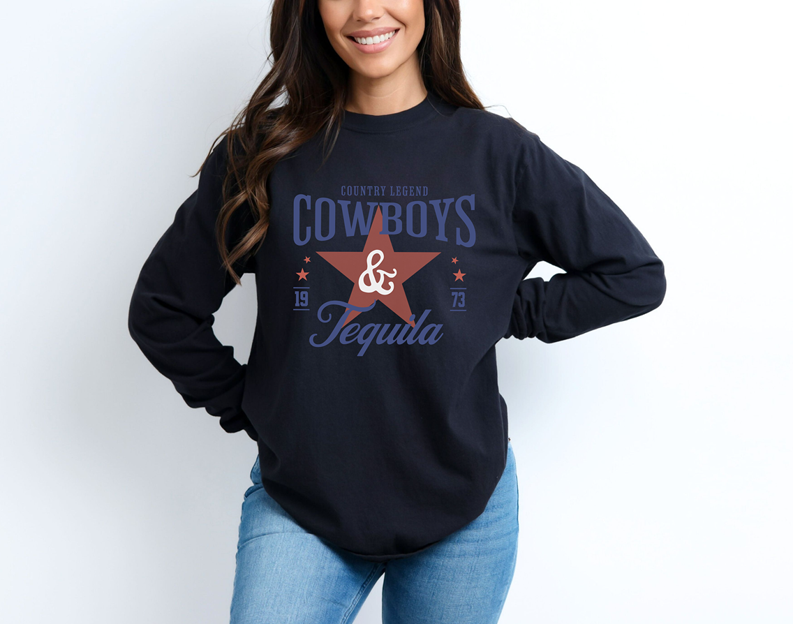 Country Legend Cowboys & Tequila Long Sleeve T-Shirt