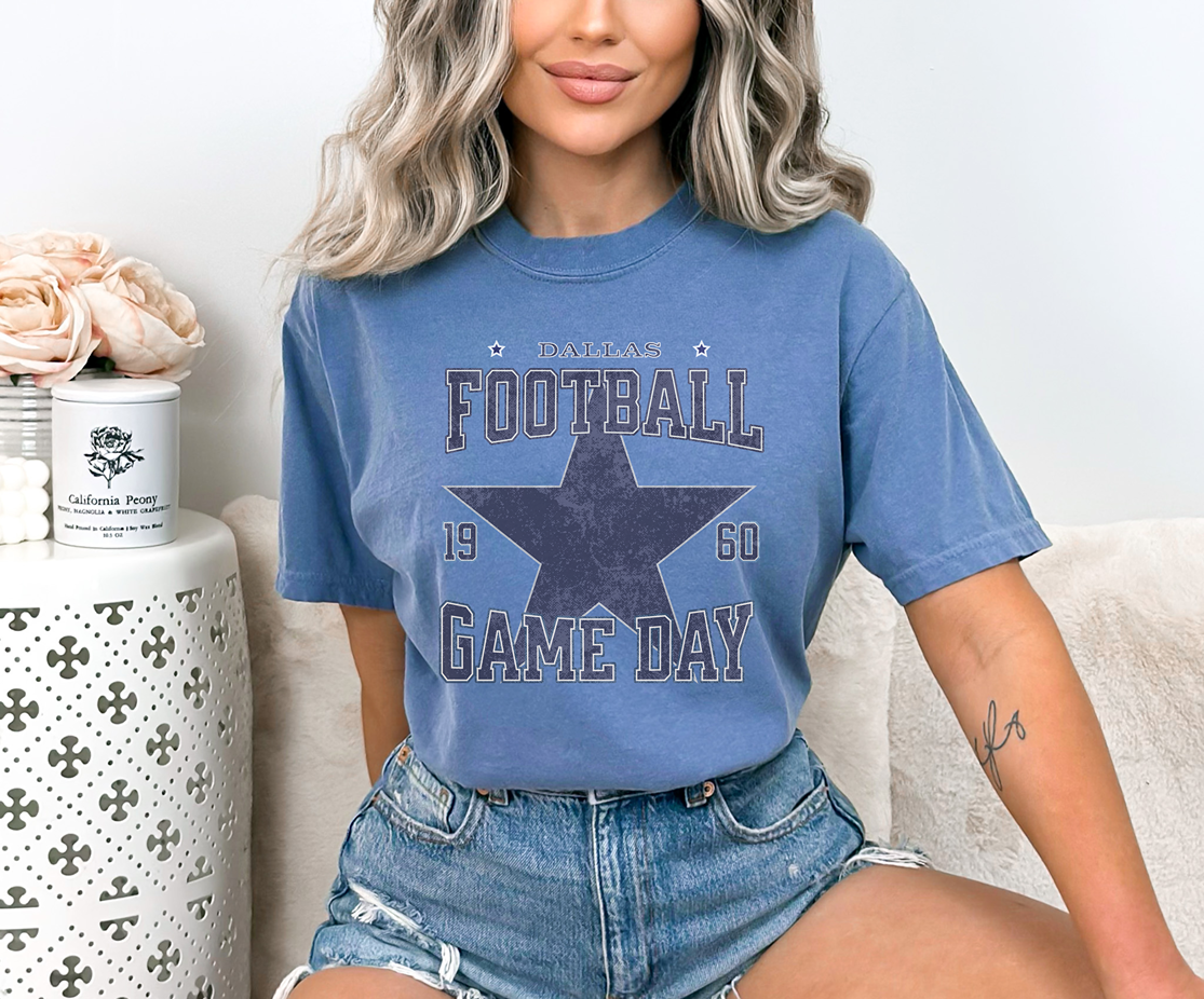 Woman wearing Dallas football game day comfort colors 1717 tshirt