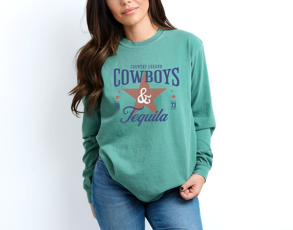 Country Legend Cowboys & Tequila Long Sleeve T-Shirt