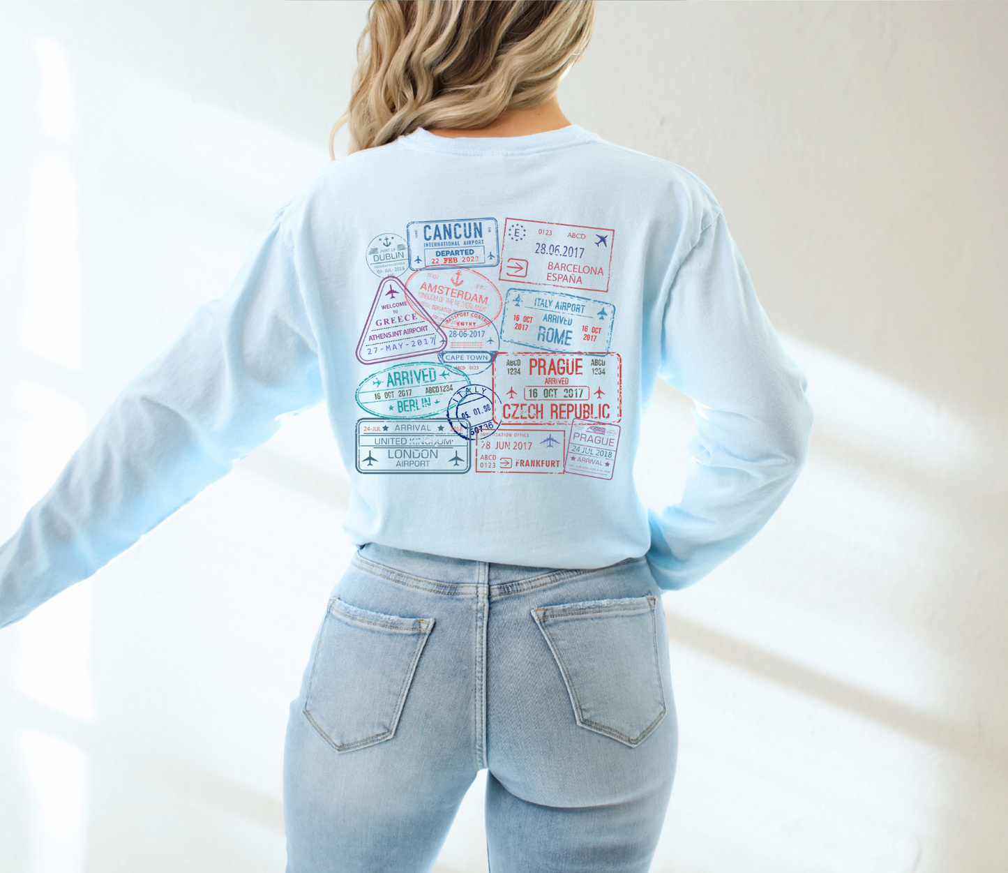 'Well Traveled' Passport Comfort Colors Long Sleeve Tee