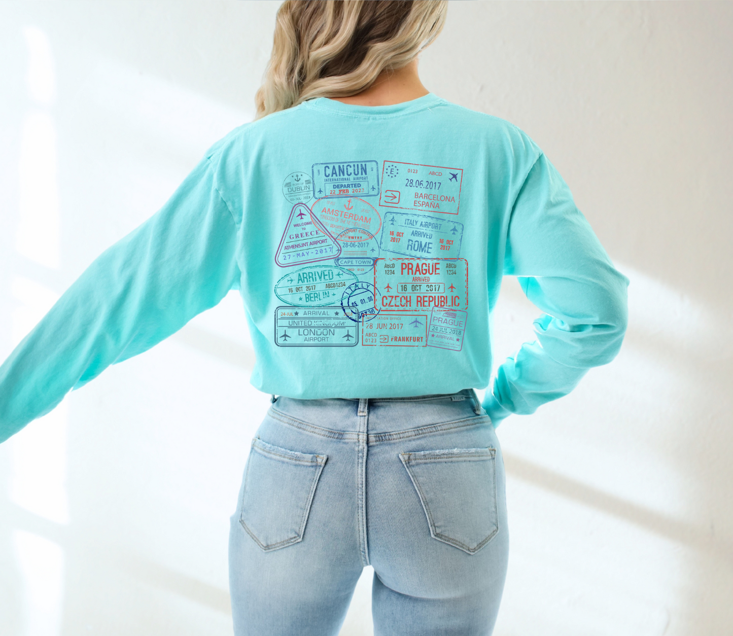 'Well Traveled' Passport Comfort Colors Long Sleeve Tee