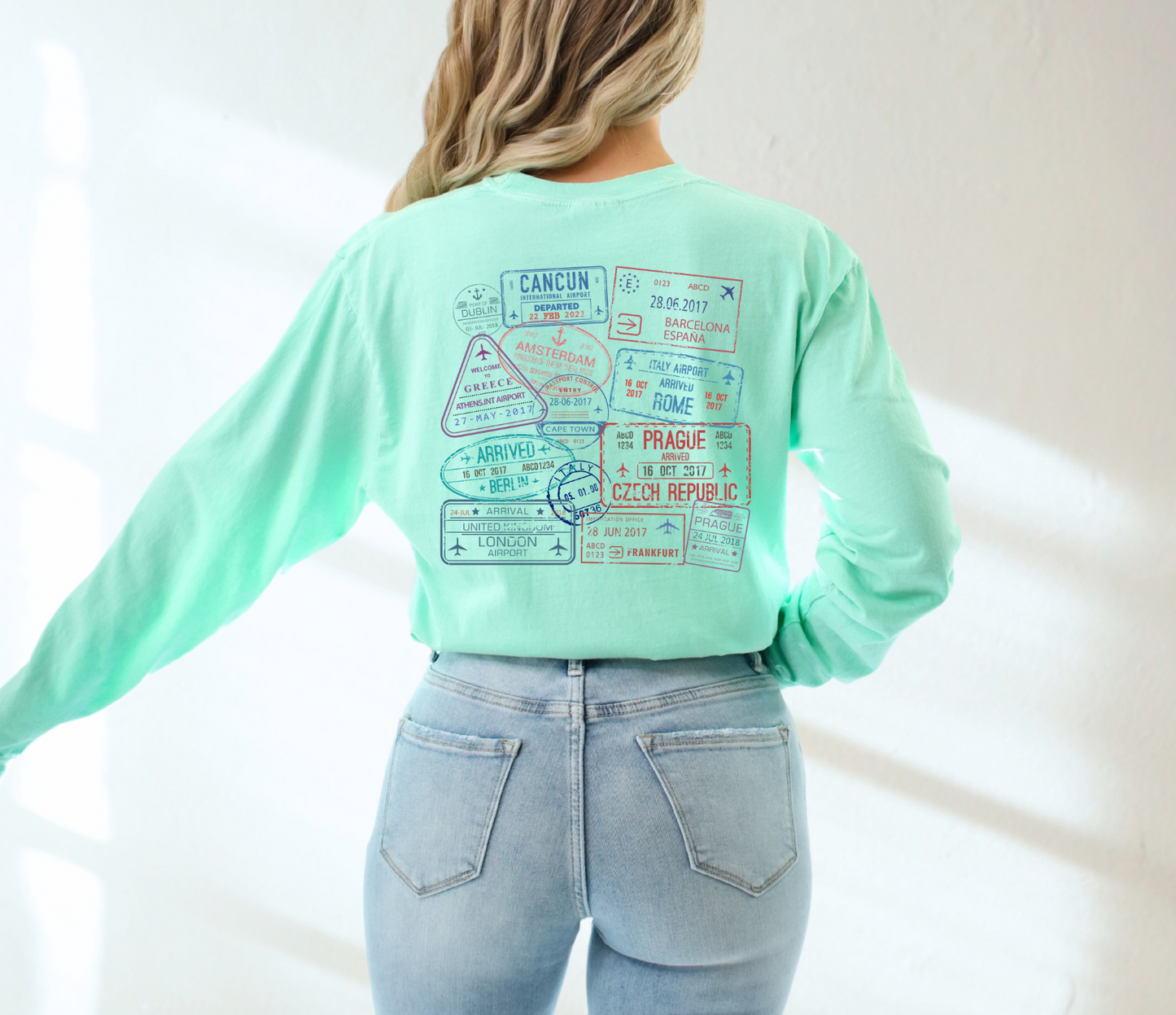 'Well Traveled' Passport Comfort Colors Long Sleeve Tee
