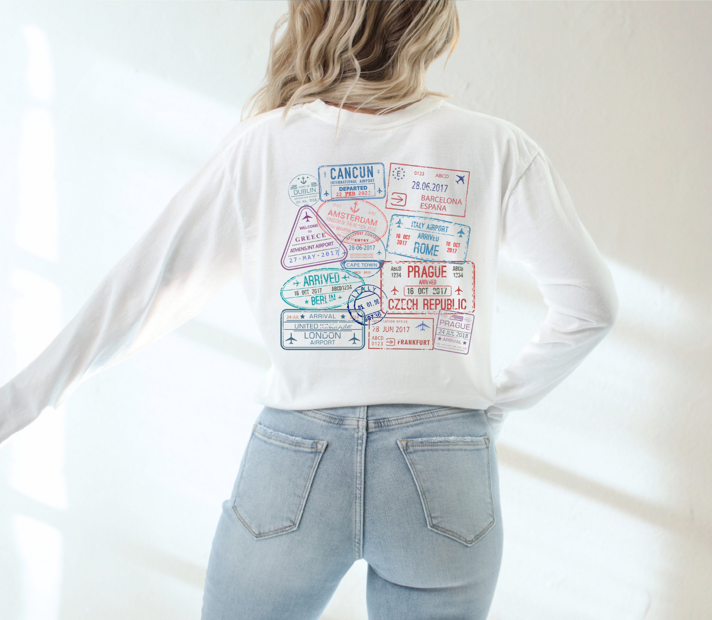 'Well Traveled' Passport Comfort Colors Long Sleeve Tee