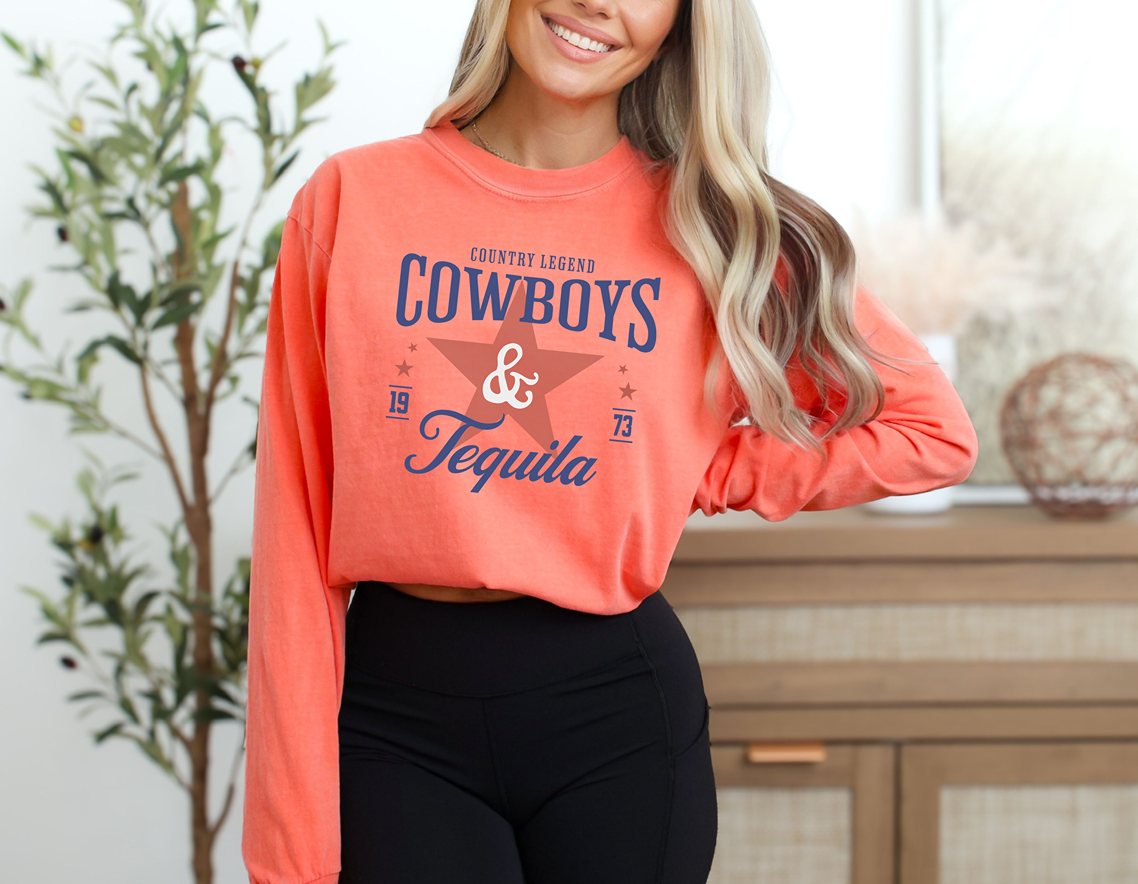 Country Legend Cowboys & Tequila Long Sleeve T-Shirt