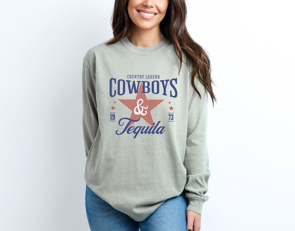 Country Legend Cowboys & Tequila Long Sleeve T-Shirt