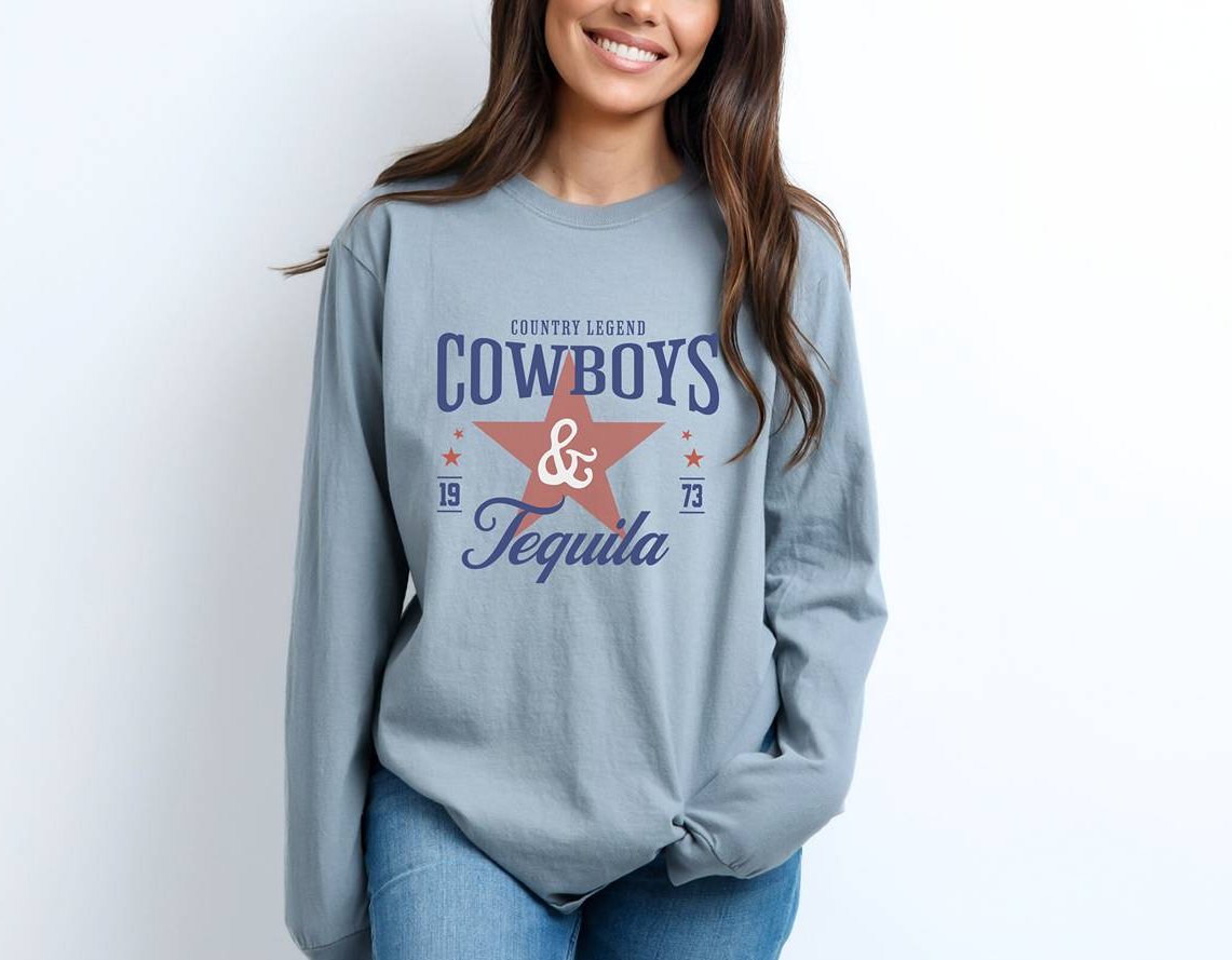 Country Legend Cowboys & Tequila Long Sleeve T-Shirt