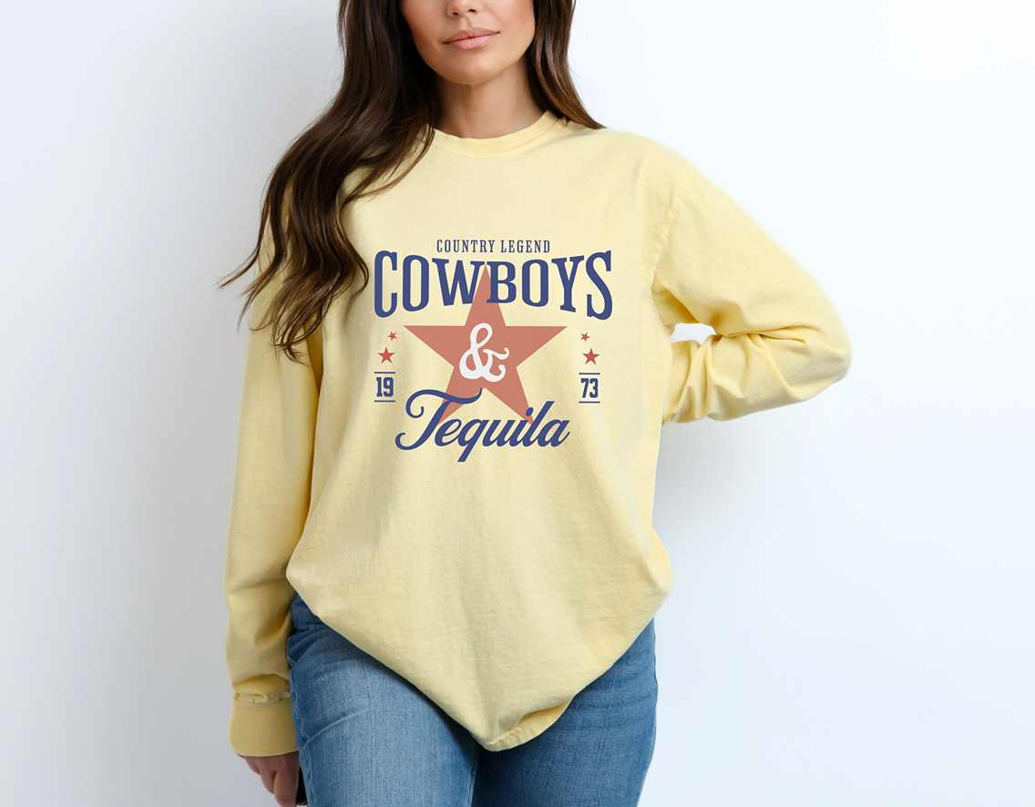 Country Legend Cowboys & Tequila Long Sleeve T-Shirt