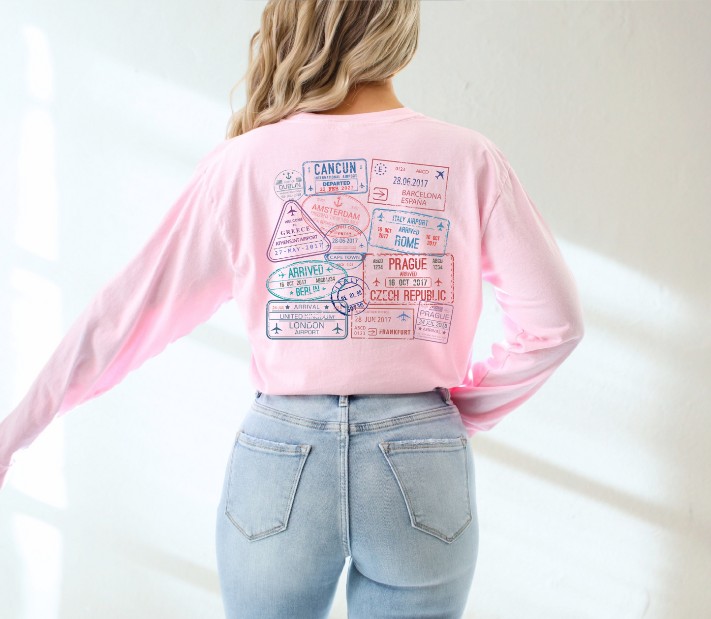 'Well Traveled' Passport Comfort Colors Long Sleeve Tee