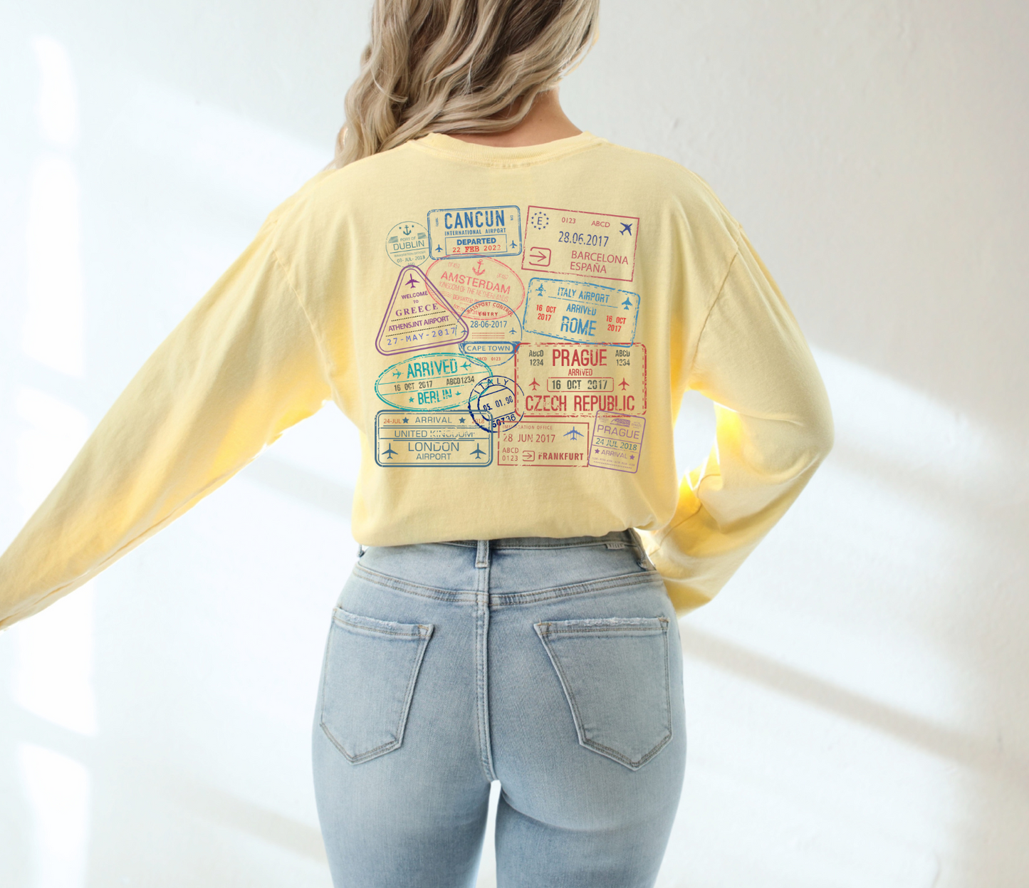 'Well Traveled' Passport Comfort Colors Long Sleeve Tee