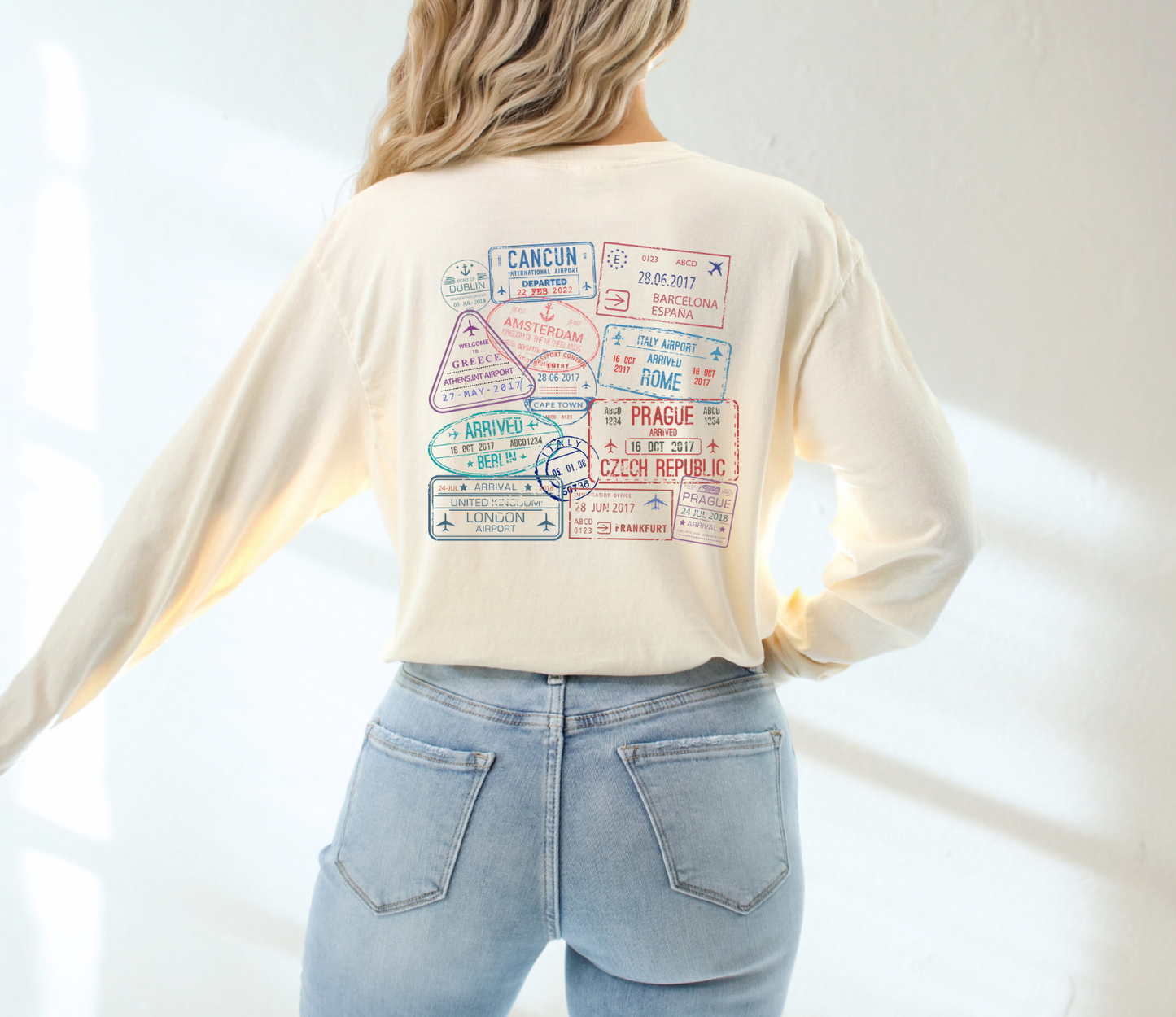 'Well Traveled' Passport Comfort Colors Long Sleeve Tee