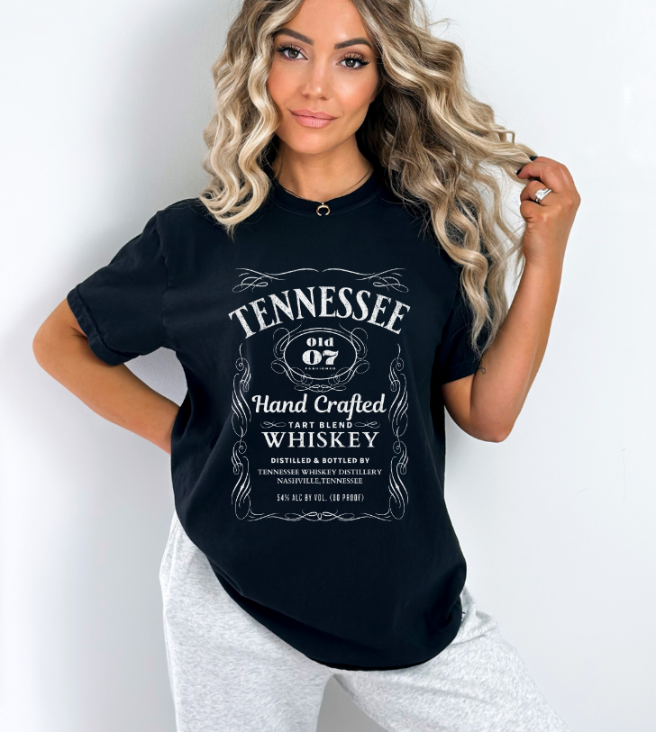 Woman Wearing Black Tennessee Whiskey T-Shirt